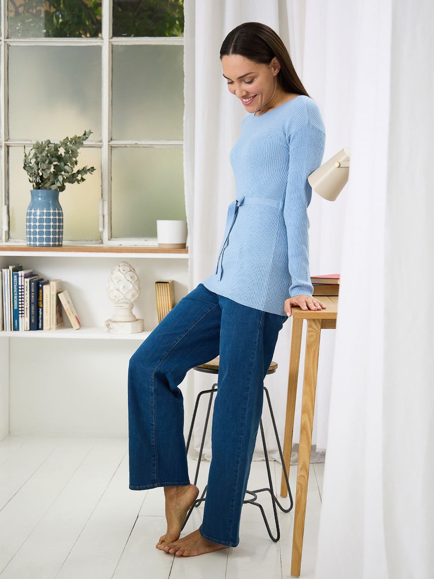 γυναικεία πλεκτή μπλούζα εγκυμοσύνης γαλάζια με φιόγκο - Prénatal
