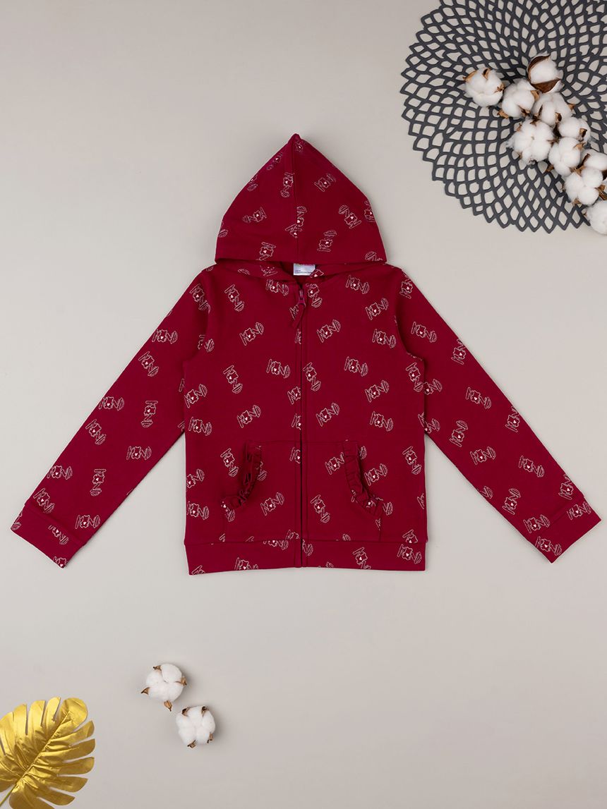 παιδική ζακέτα φούτερ μπορντώ με αρκουδάκια για κορίτσι - Prénatal