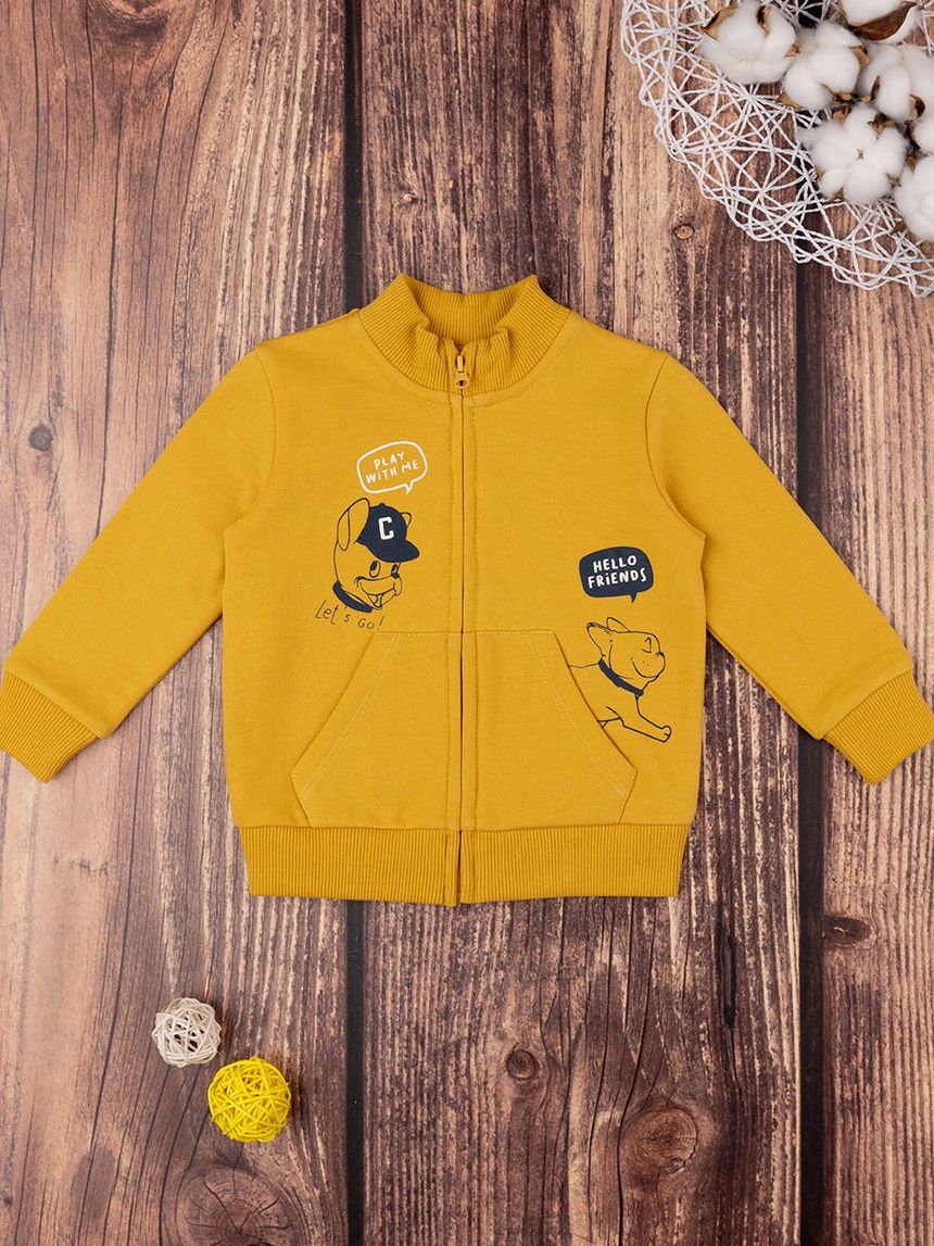βρεφική ζακέτα φούτερ κίτρινη με σκυλάκια για αγόρι - Prénatal