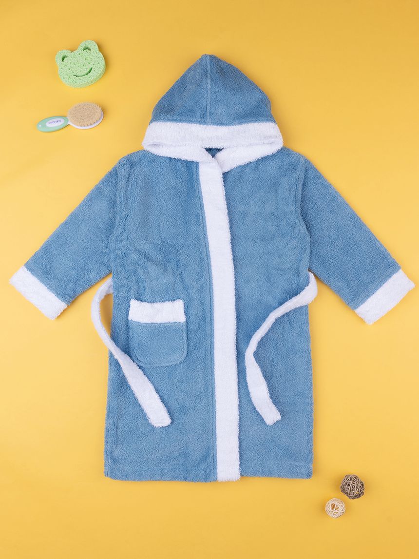 παιδικό μπουρνούζι μπλε με κουκούλα για αγόρι - Prénatal