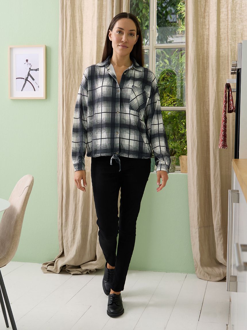 γυναικείο πουκάμισο εγκυμοσύνης/θηλασμού μαύρο καρό - Prénatal