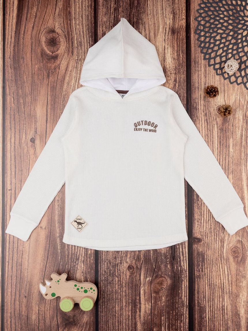 παιδική μπλούζα φούτερ γκοφρέ λευκή outdoor για αγόρι - Prénatal