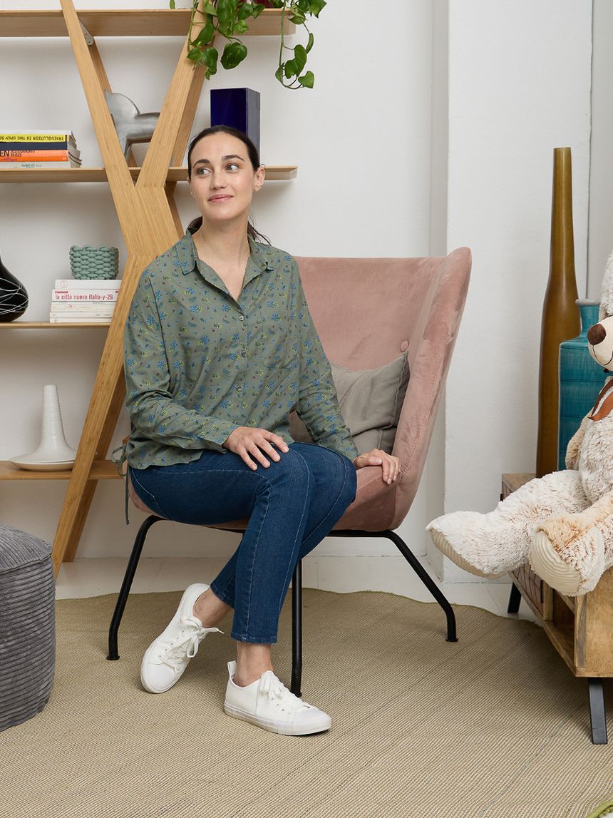 γυναικείο πουκάμισο εγκυμοσύνης/θηλασμού χακί φλοράλ - Prénatal