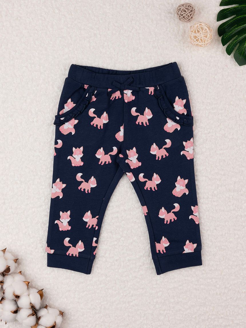 βρεφικό παντελόνι φούτερ μπλε με αλεπούδες για κορίτσι - Prénatal
