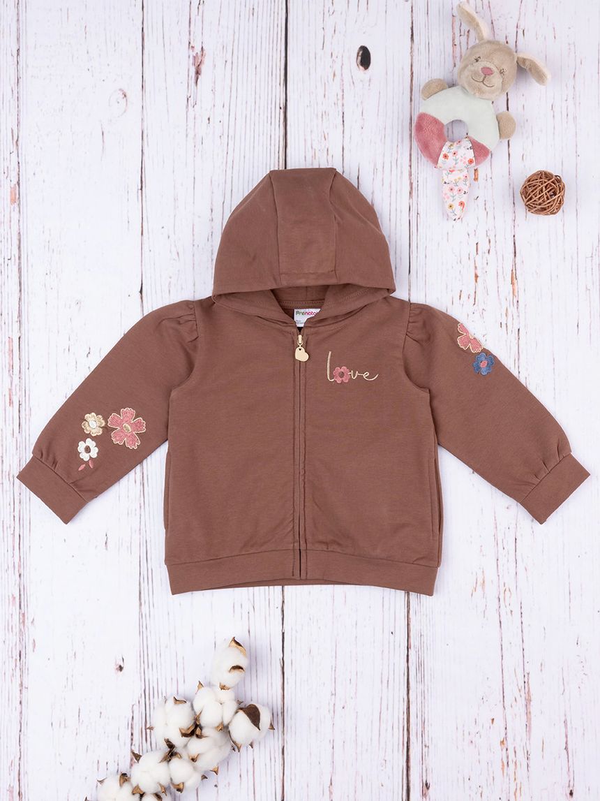 βρεφική ζακέτα φούτερ καφέ με λουλούδια για κορίτσι - Prénatal