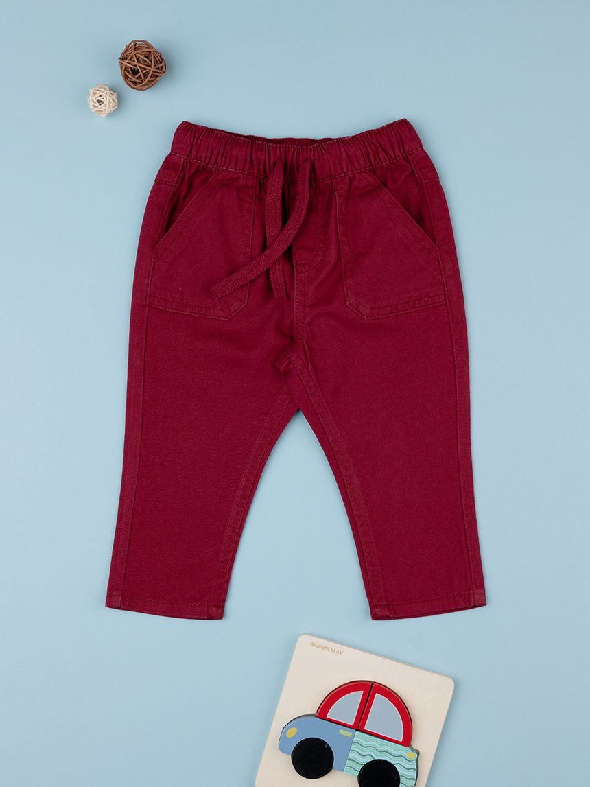 βρεφικό παντελόνι twill μπορντώ για αγόρι - Prénatal