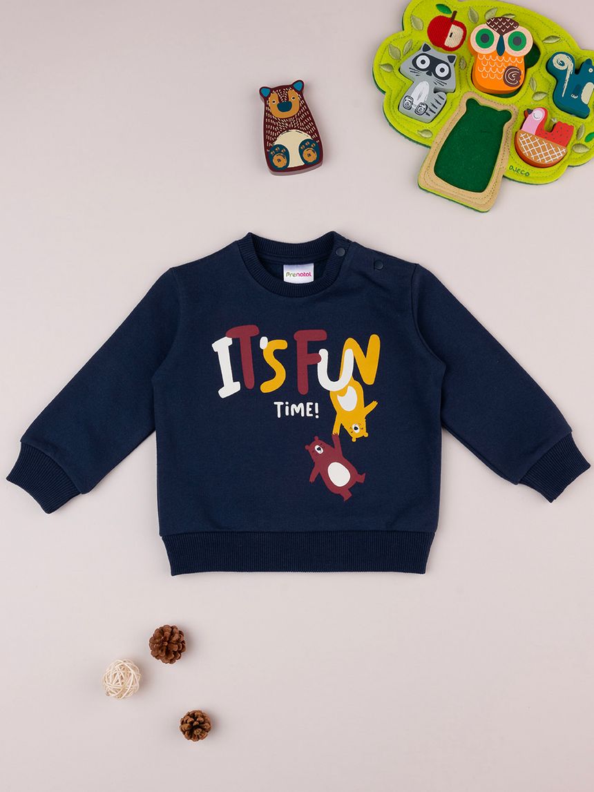 βρεφική μπλούζα φούτερ μπλε it's fun time για αγόρι - Prénatal