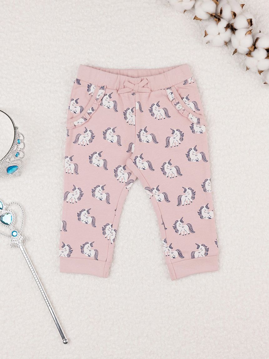 βρεφικό παντελόνι φούτερ ροζ με μονόκερους για κορίτσι - Prénatal