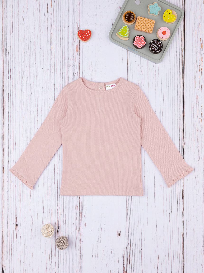 βρεφική μπλούζα ριμπ ροζ για κορίτσι - Prénatal