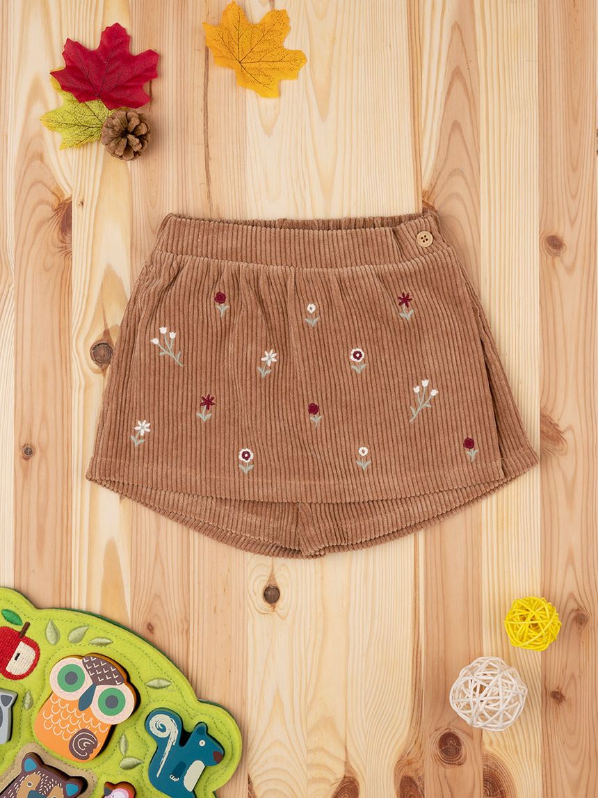 βρεφικό σορτσάκι βελουτέ καφέ φλοράλ για κορίτσι - Prénatal