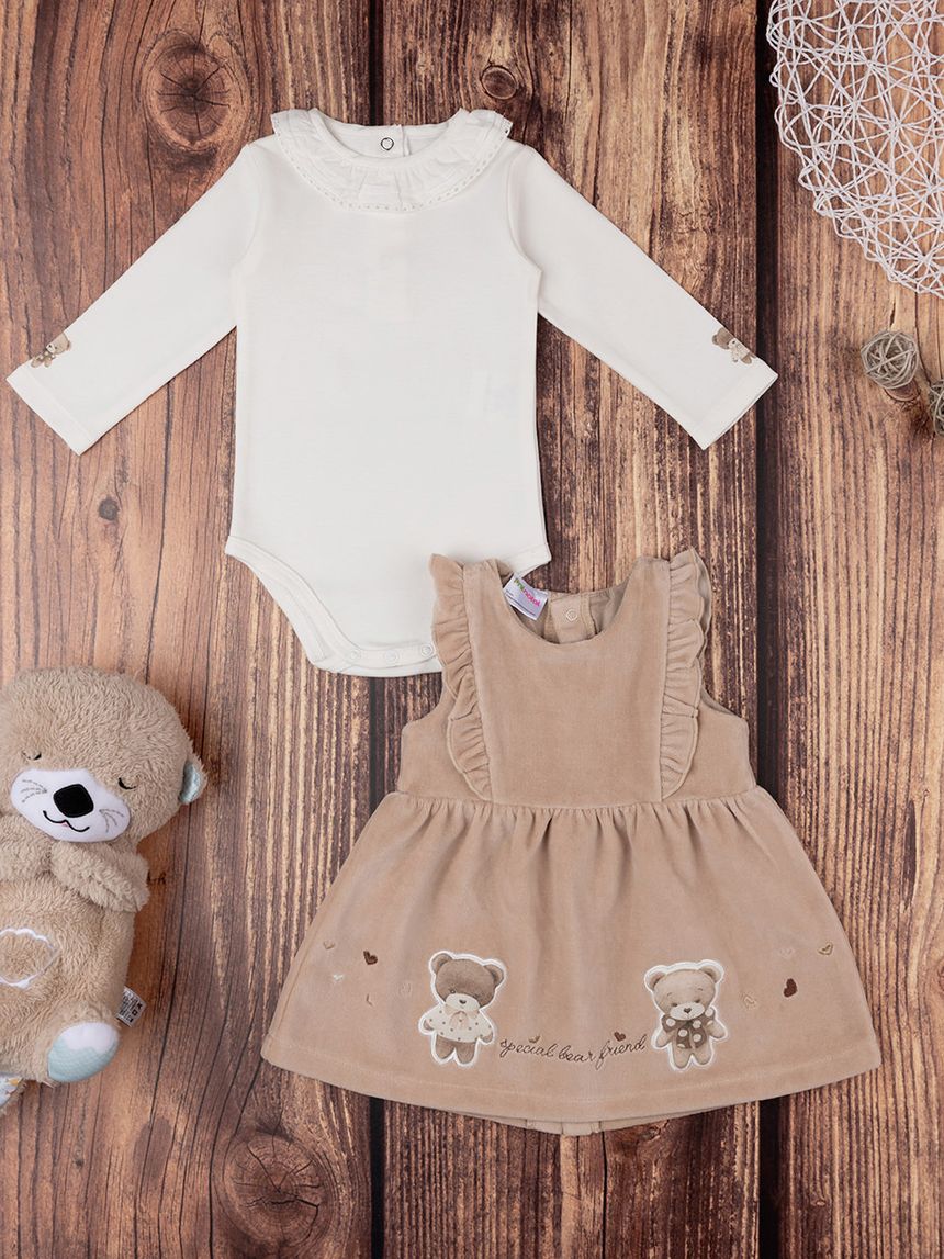 βρεφικό σετ κορμάκι και φόρεμα teddy για κορίτσι - Prénatal