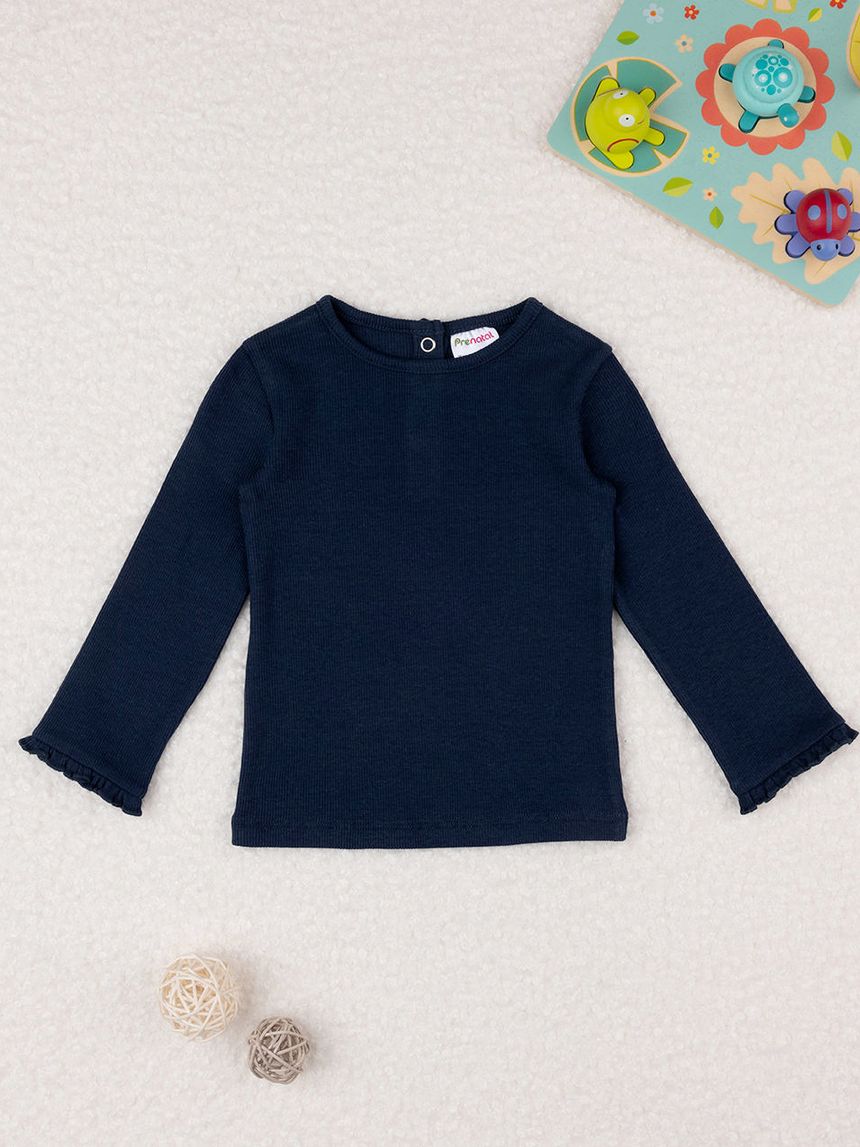 βρεφική μπλούζα ριμπ μπλε για κορίτσι - Prénatal