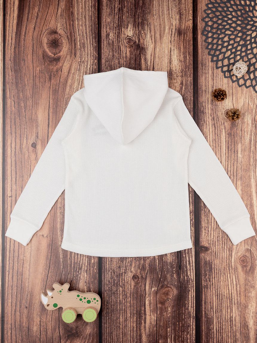 παιδική μπλούζα φούτερ γκοφρέ λευκή outdoor για αγόρι - Prénatal