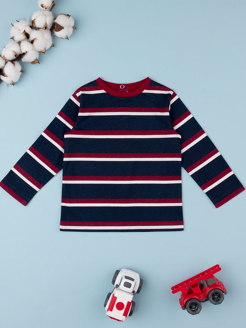 βρεφική μπλούζα ριγέ μπλε/μπορντώ για αγόρι - Prénatal