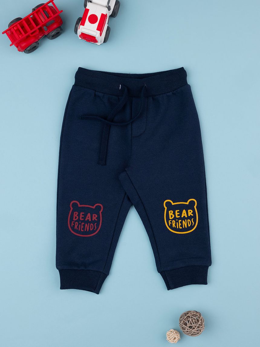 βρεφικό παντελόνι φούτερ μπλε bear friend για αγόρι - Prénatal