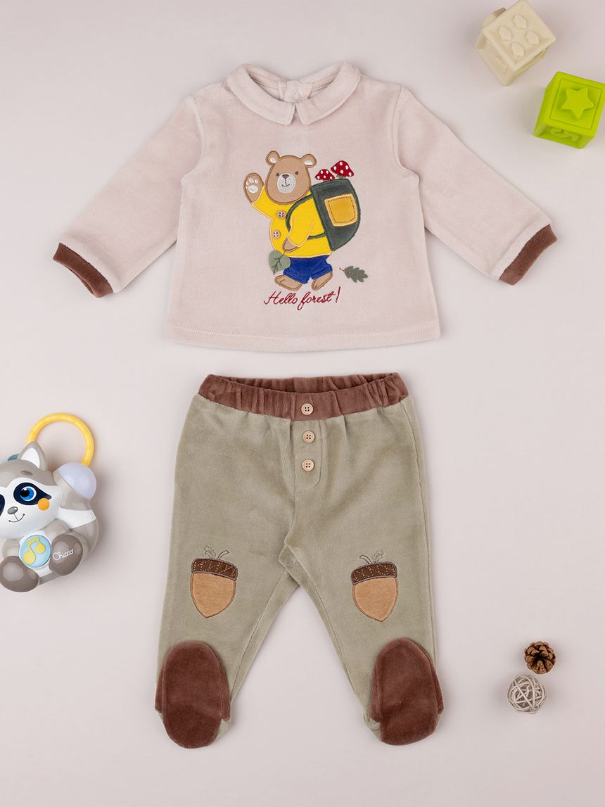 βρεφικό σετ σενίλ μπλούζα και γκέτα woods για αγόρι - Prénatal
