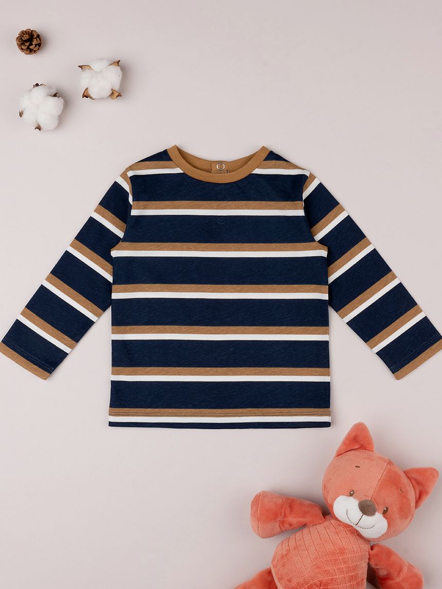 βρεφική μπλούζα ριγέ μπλε/καφέ για αγόρι - Prénatal