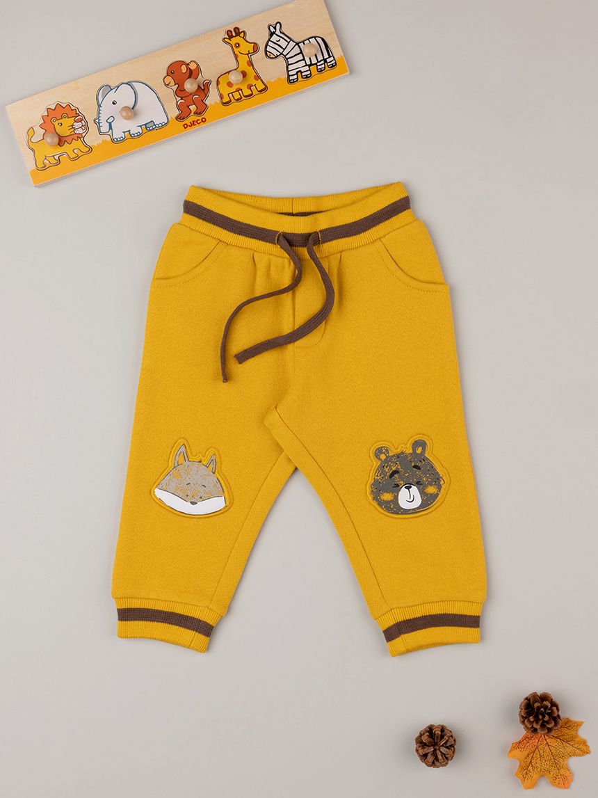 βρεφικό παντελόνι φούτερ κίτρινο με ζώα δάσους για αγόρι - Prénatal