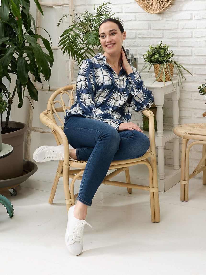 γυναικείο πουκάμισο εγκυμοσύνης/θηλασμού μπλε καρό - Prénatal