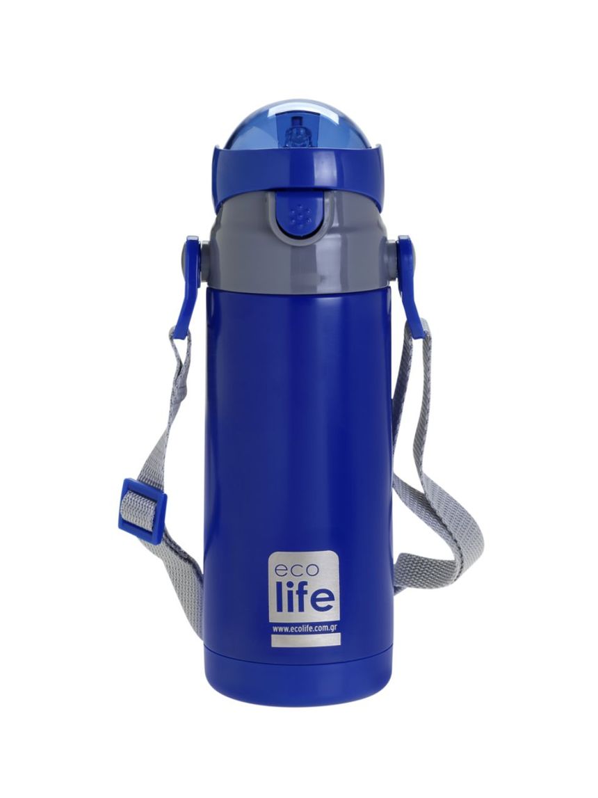 Ecolife ανοξείδωτο παγούρι με καλαμάκι kids thermos 400ml navy blue 33-bo-2989 - Ecolife
