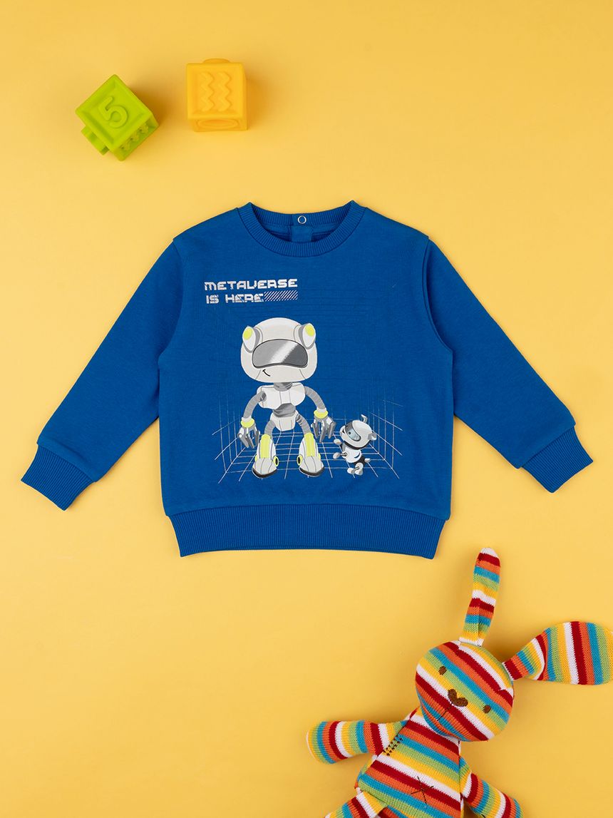 βρεφική μπλούζα φούτερ μπλε με ρομπότ για αγόρι - Prénatal