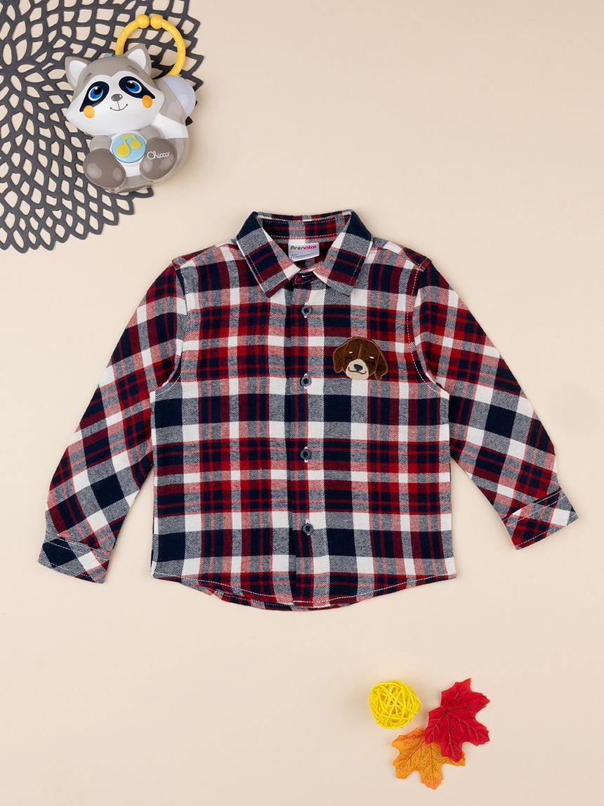 βρεφικό πουκάμισο καρό με σκυλάκι για αγόρι - Prénatal