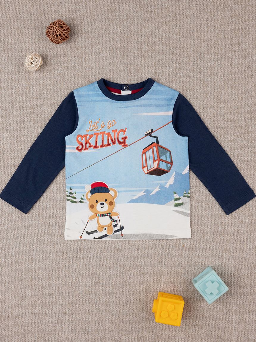βρεφική μπλούζα λευκή skiing για αγόρι - Prénatal