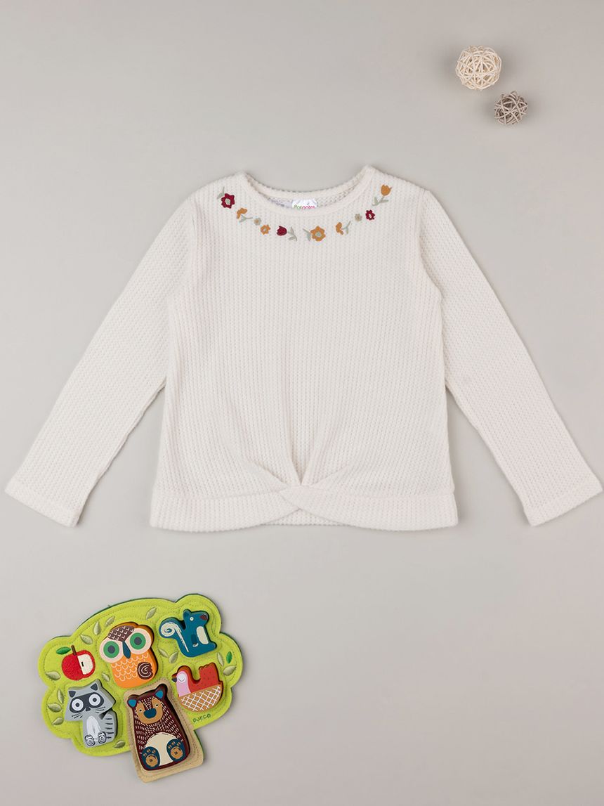 παιδική μπλούζα λευκή γκοφρέ φλοράλ για κορίτσι - Prénatal