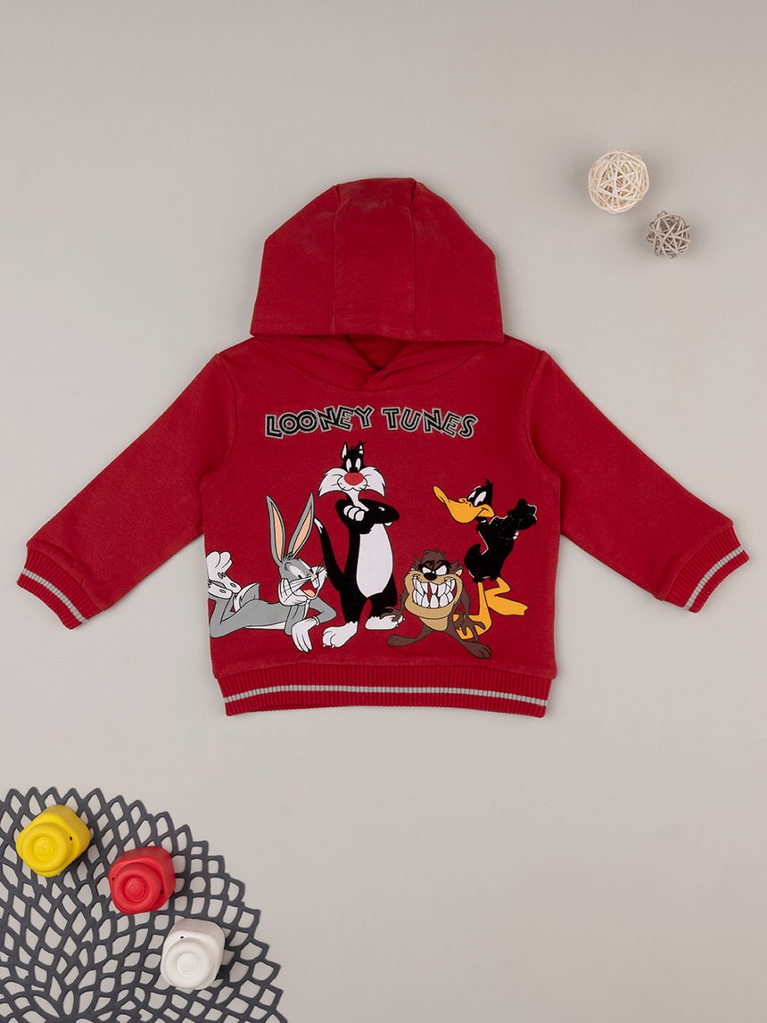 βρεφική μπλούζα φούτερ κόκκινη με looney tunes για αγόρι - Prénatal