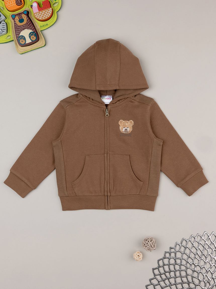 βρεφική ζακέτα φούτερ καφέ teddy για αγόρι - Prénatal