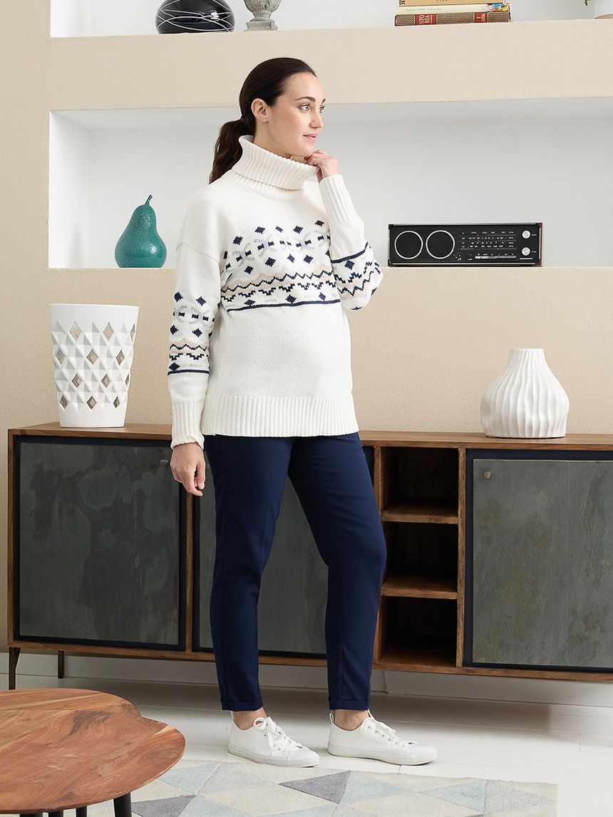 γυναικείο πουλόβερ εγκυμοσύνης ζιβάγκο λευκό ζακάρ - Prénatal