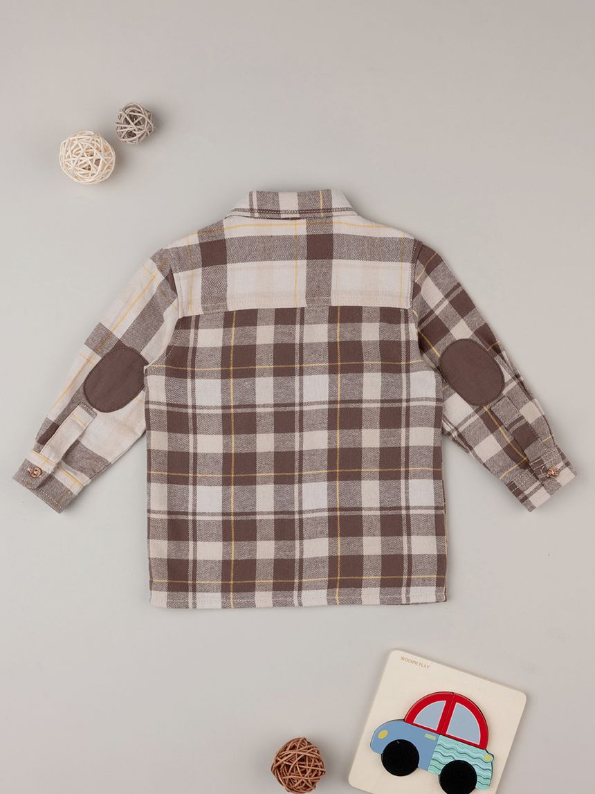 βρεφικό πουκάμισο καρό καφέ wood για αγόρι - Prénatal