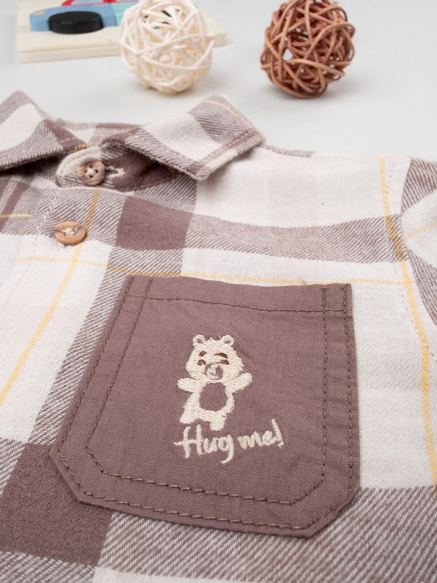 βρεφικό πουκάμισο καρό καφέ wood για αγόρι - Prénatal