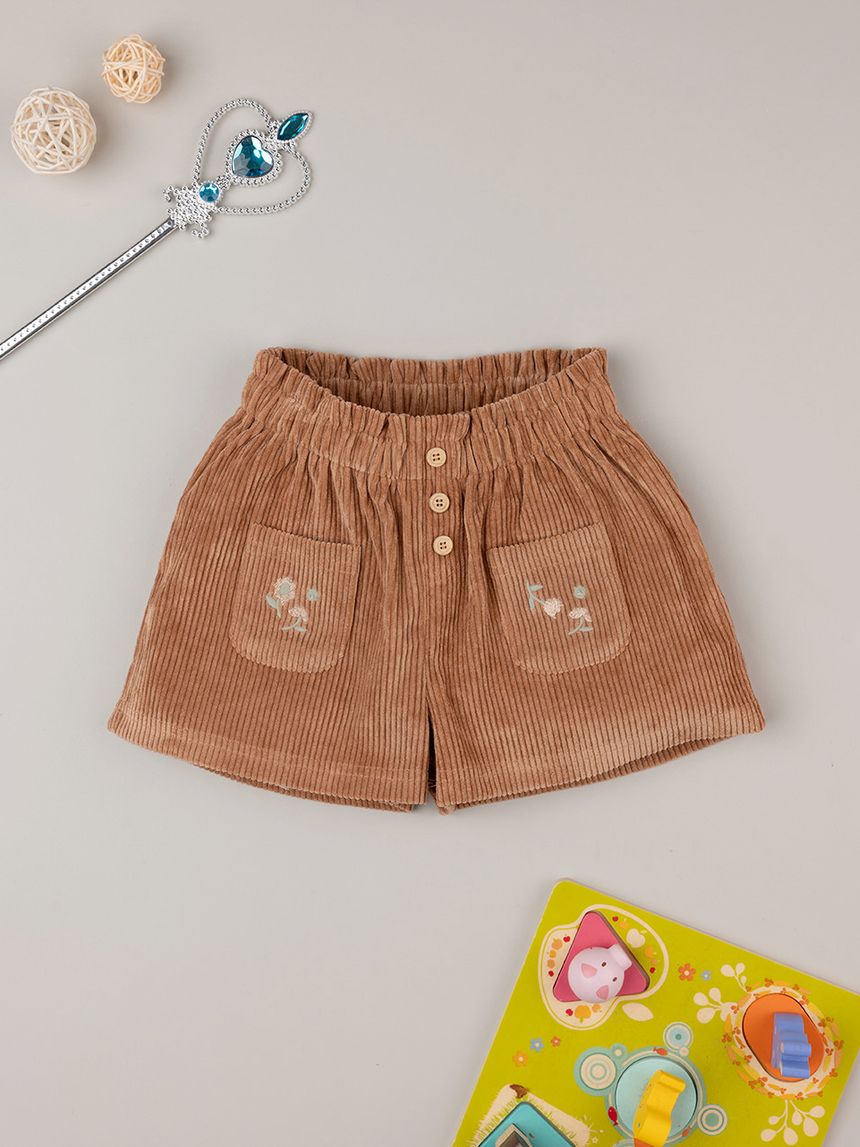 παιδικό σορτσάκι βελουτέ καφέ για κορίτσι - Prénatal