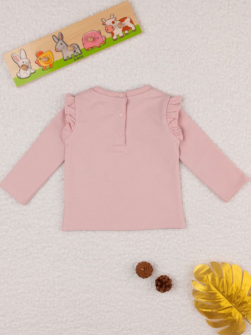 βρεφική μπλούζα φούτερ ροζ teddy για κορίτσι - Prénatal