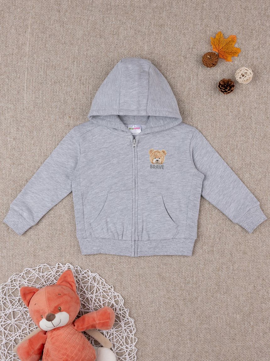 βρεφική ζακέτα φούτερ γκρι teddy για αγόρι - Prénatal