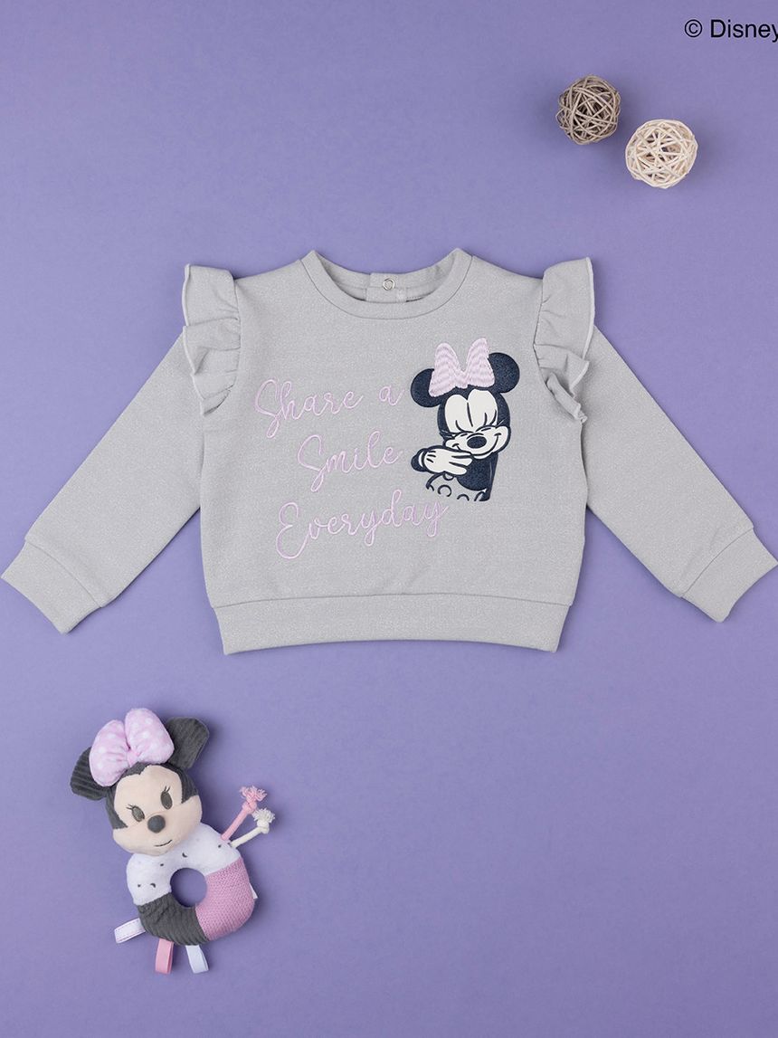 βρεφική μπλούζα φούτερ γκρι με τη minnie για κορίτσι - Prénatal