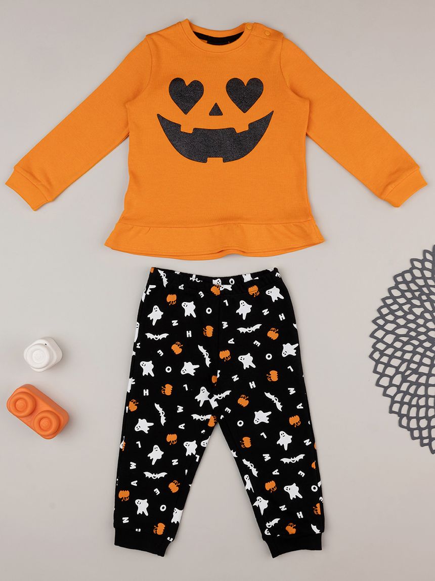 πιτζάμα halloween πορτοκαλί/μαύρη για κορίτσι - Prénatal