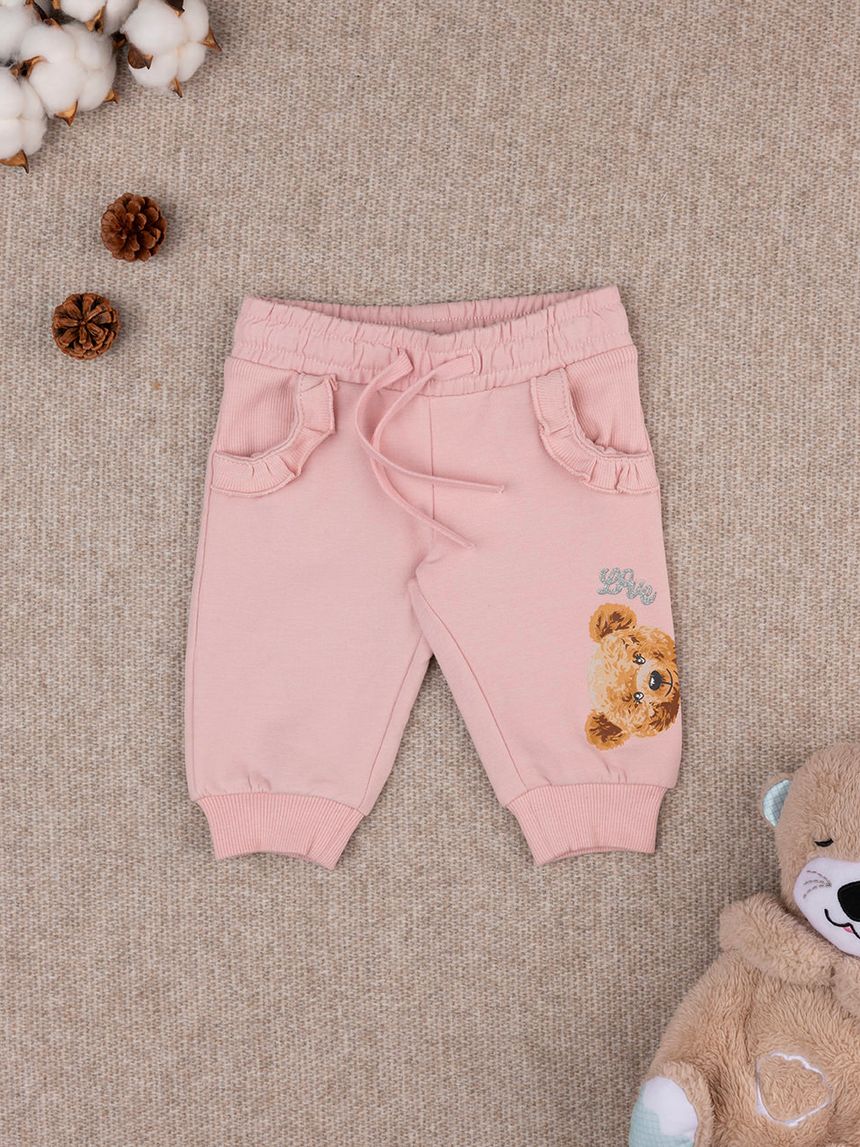 βρεφικό παντελόνι φούτερ ροζ teddy για κορίτσι - Prénatal
