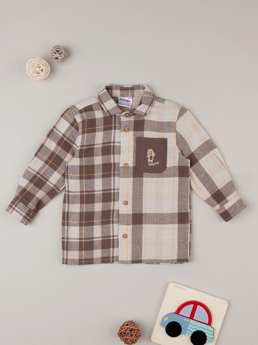 βρεφικό πουκάμισο καρό καφέ wood για αγόρι - Prénatal