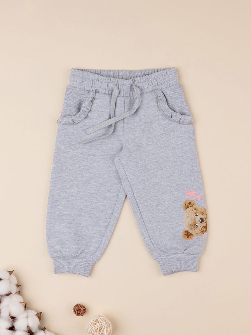 βρεφικό παντελόνι φούτερ γκρι teddy για κορίτσι - Prénatal