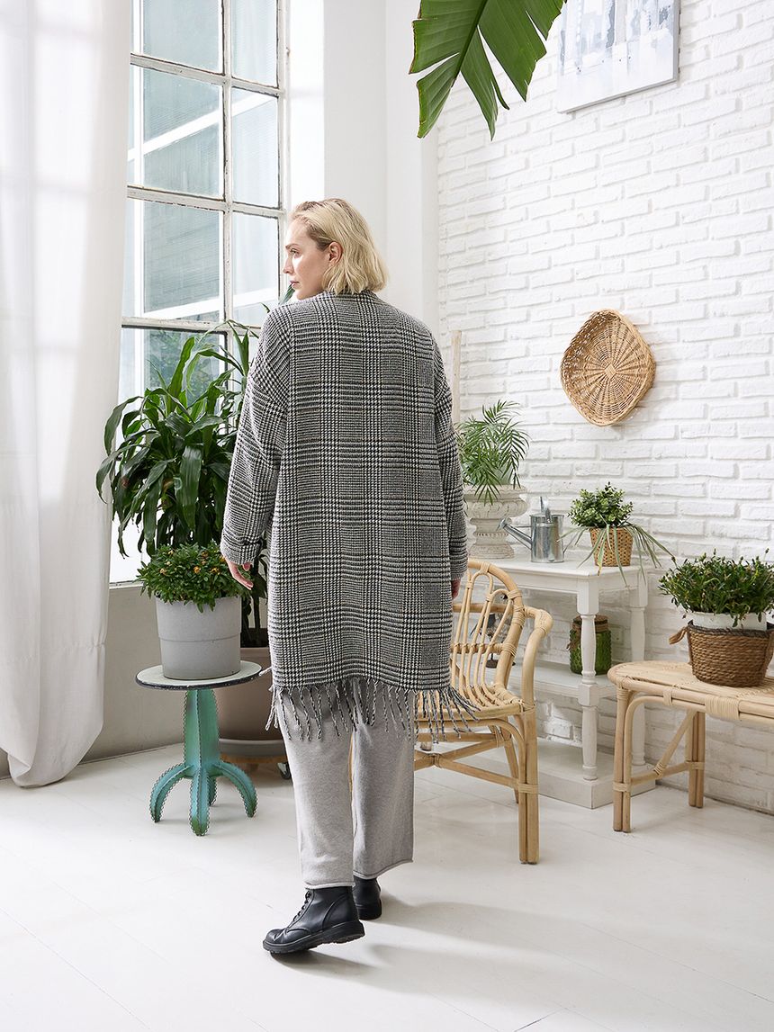 γυναικεία μακριά ζακέτα καρό μαύρο/άσπρο - Prénatal