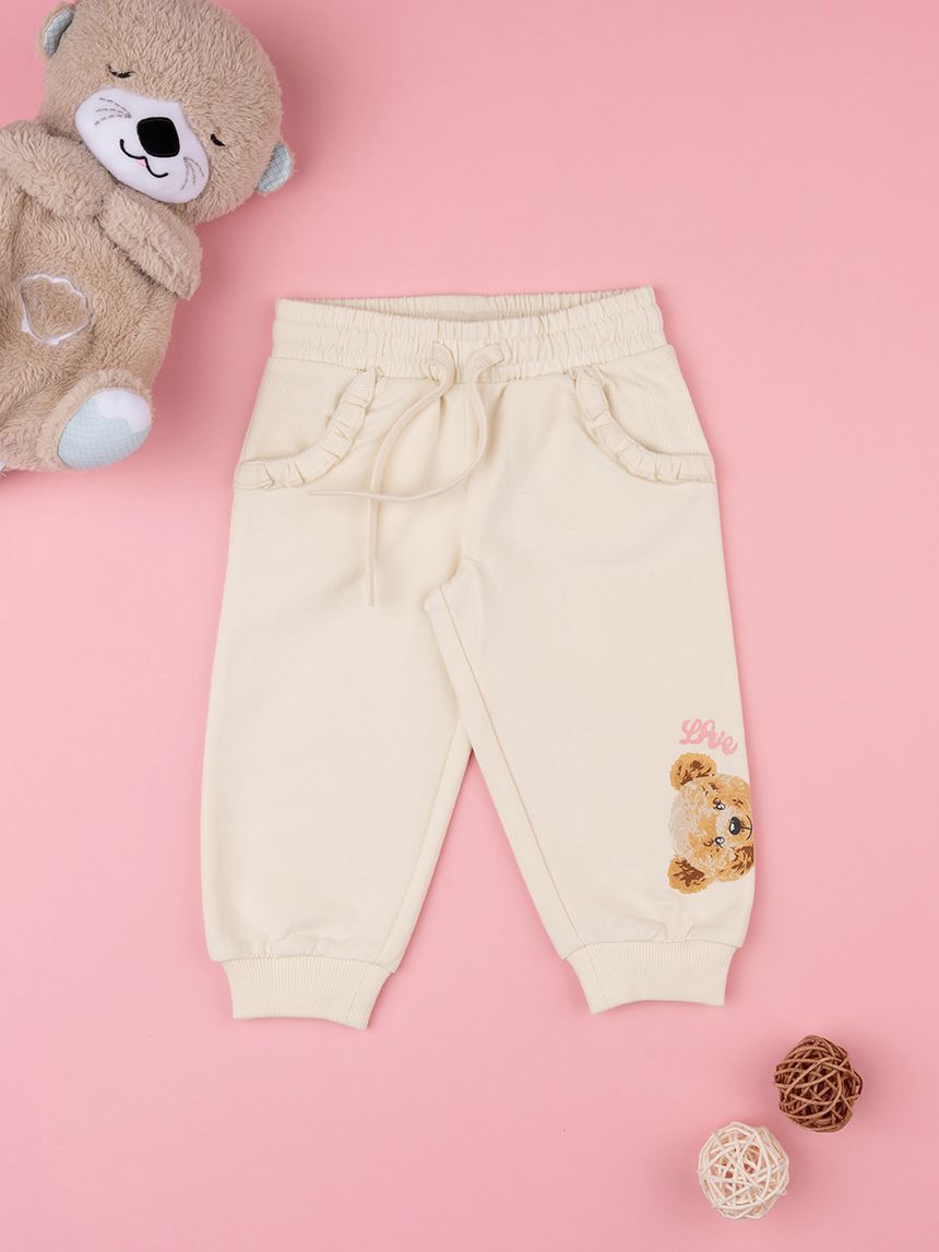 βρεφικό παντελόνι φούτερ κρεμ teddy για κορίτσι - Prénatal