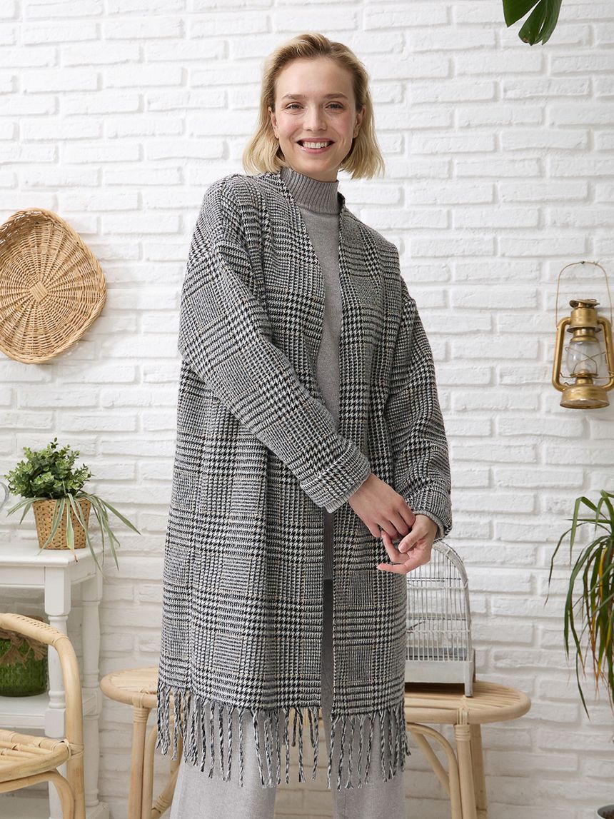 γυναικεία μακριά ζακέτα καρό μαύρο/άσπρο - Prénatal