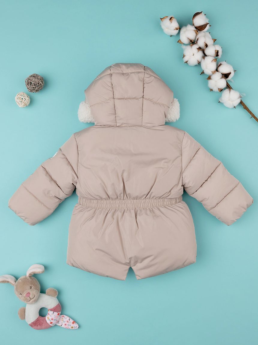 βρεφικό μπουφάν puffer μπεζ με φιογκάκια για κορίτσι - Prénatal
