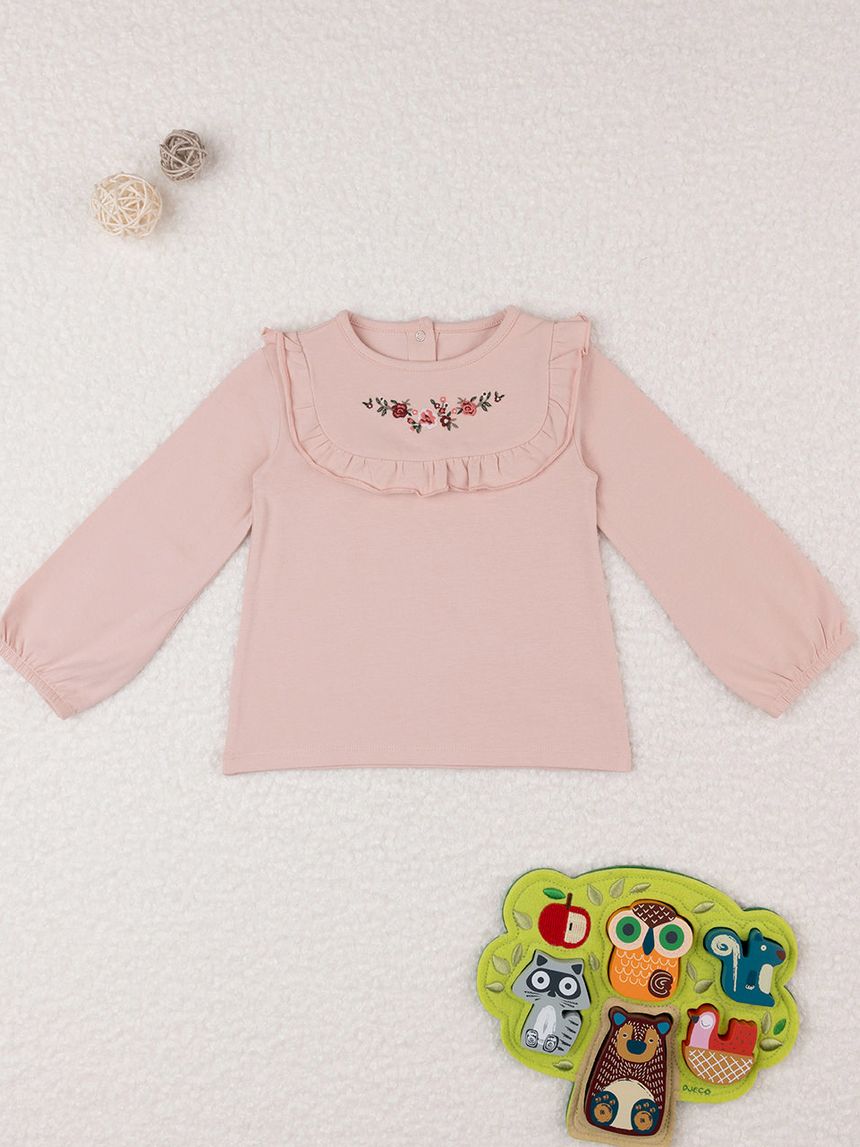 βρεφική μπλούζα ροζ με λουλούδια για κορίτσι - Prénatal