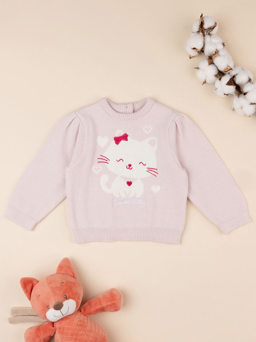 βρεφικό πουλόβερ ροζ sweet kitty για κορίτσι - Prénatal