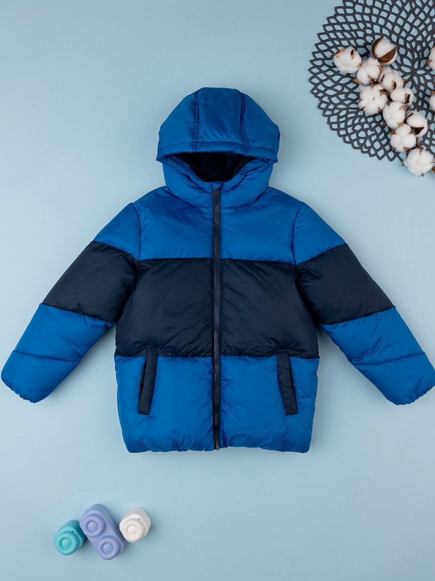 παιδικό μπουφάν φουσκωτό colorblock μπλε για αγόρι - Prénatal