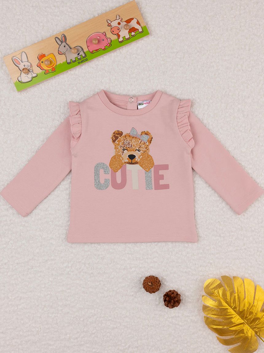 βρεφική μπλούζα φούτερ ροζ teddy για κορίτσι - Prénatal