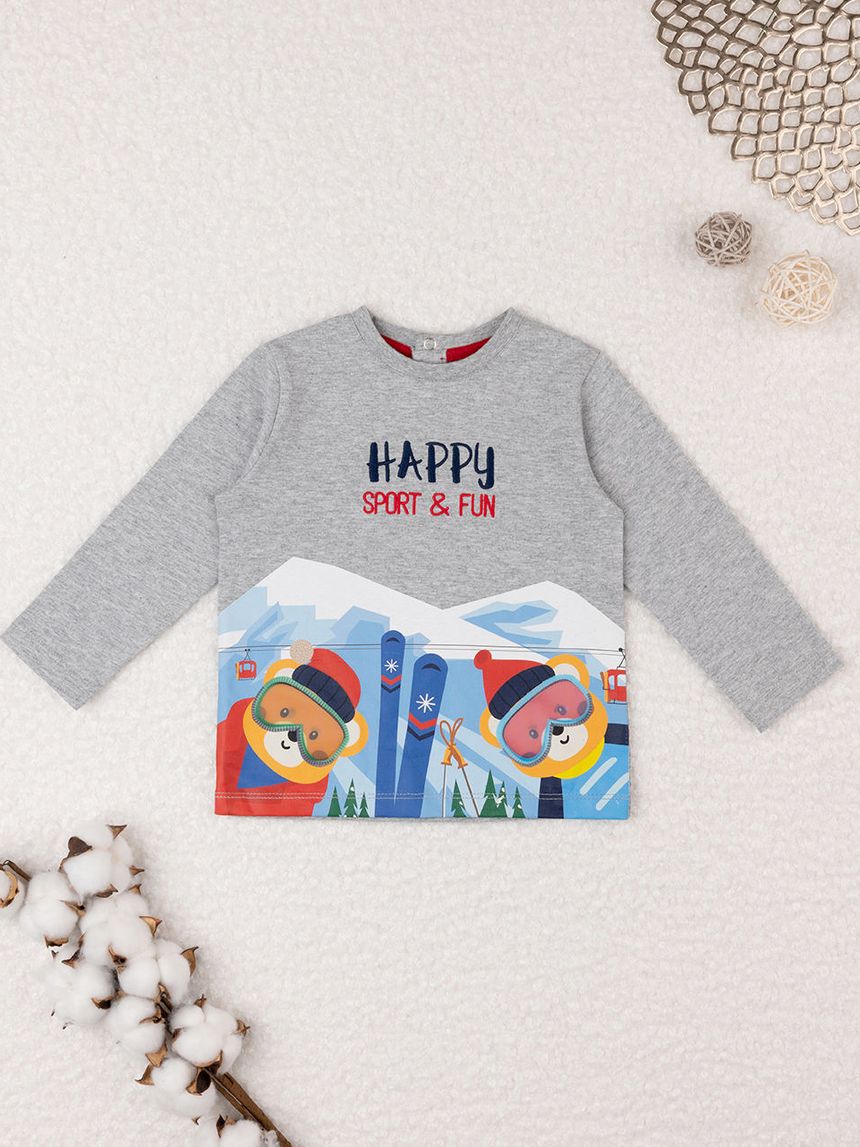 βρεφική μπλούζα γκρι skiing για αγόρι - Prénatal